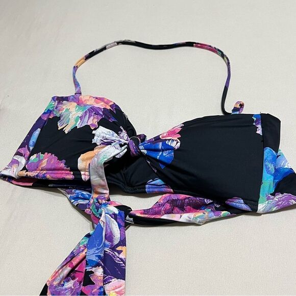 Women’s Multicolor Floral Black Bandeau Swimsuit Top - Picture 3 of 15